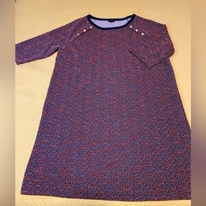 NWT!  Talbots Plus textured sweatshirt dress, blue and red heart pattern, 2X